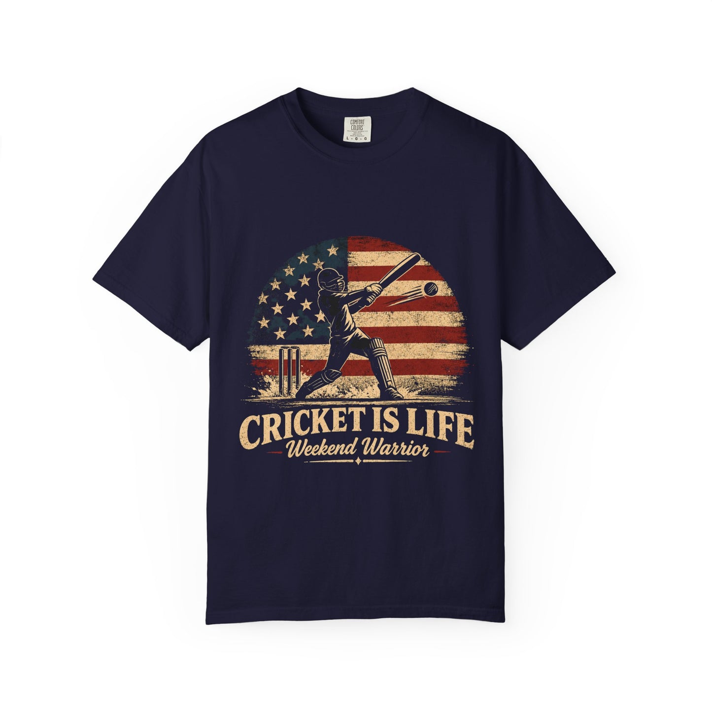 Cricket Is Life T-Shirt | Vintage American Flag Weekend Warrior Tee | garment-dyed cricket t-shirt | Odyssey Camp & Co.