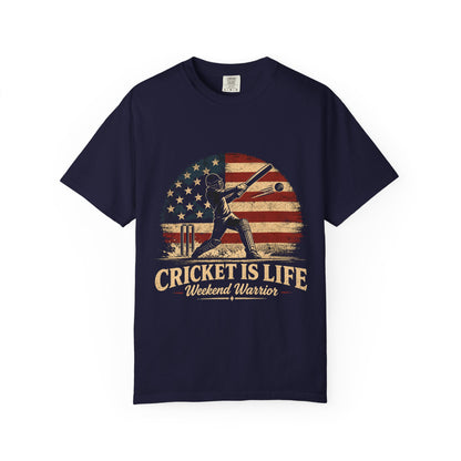 Cricket Is Life T-Shirt | Vintage American Flag Weekend Warrior Tee | garment-dyed cricket t-shirt | Odyssey Camp & Co.