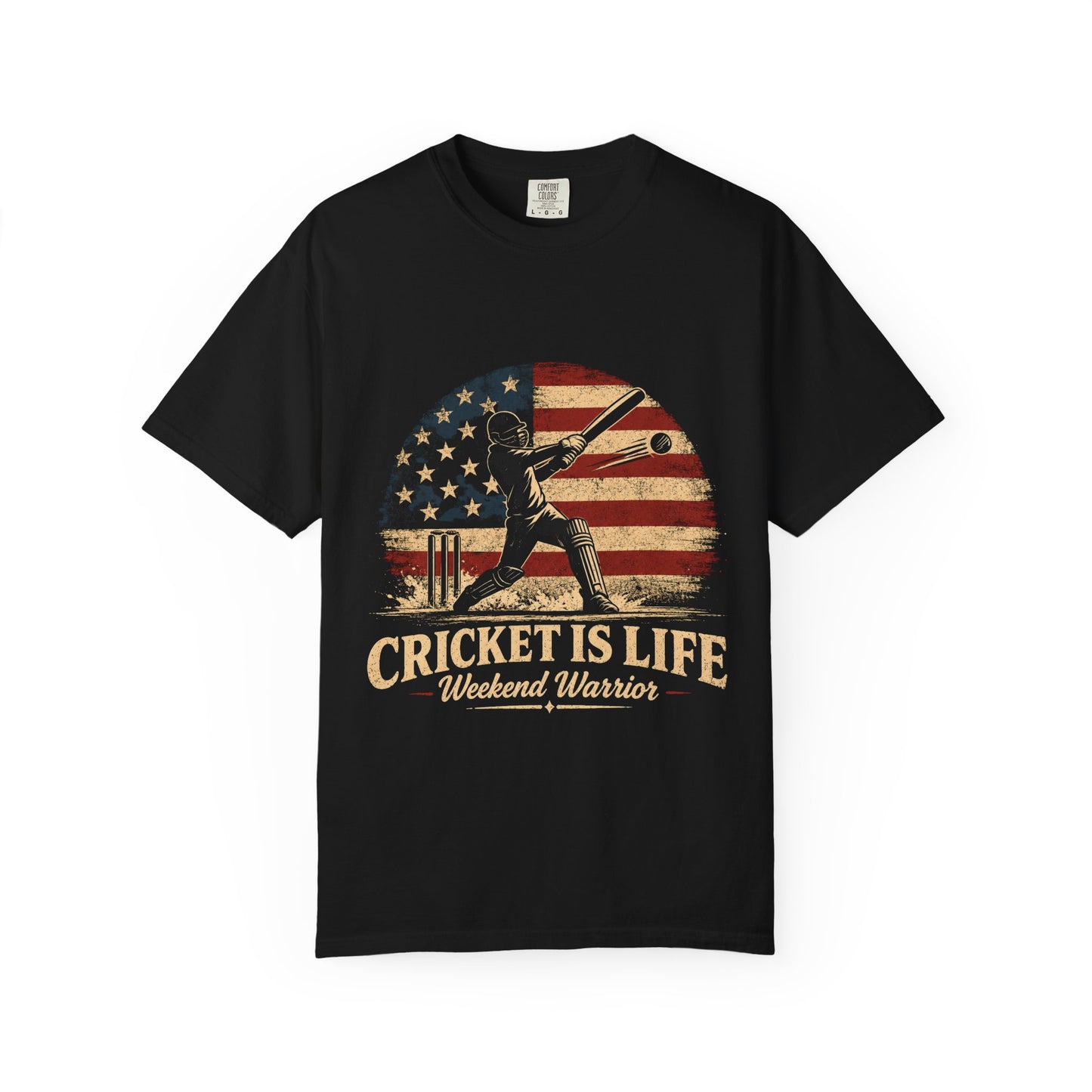 Cricket Is Life T-Shirt | Vintage American Flag Weekend Warrior Tee | back view | Odyssey Camp & Co.