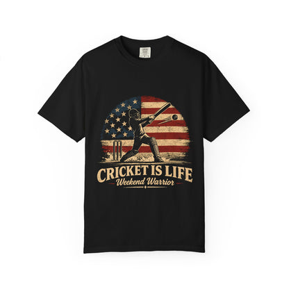 Cricket Is Life T-Shirt | Vintage American Flag Weekend Warrior Tee | back view | Odyssey Camp & Co.
