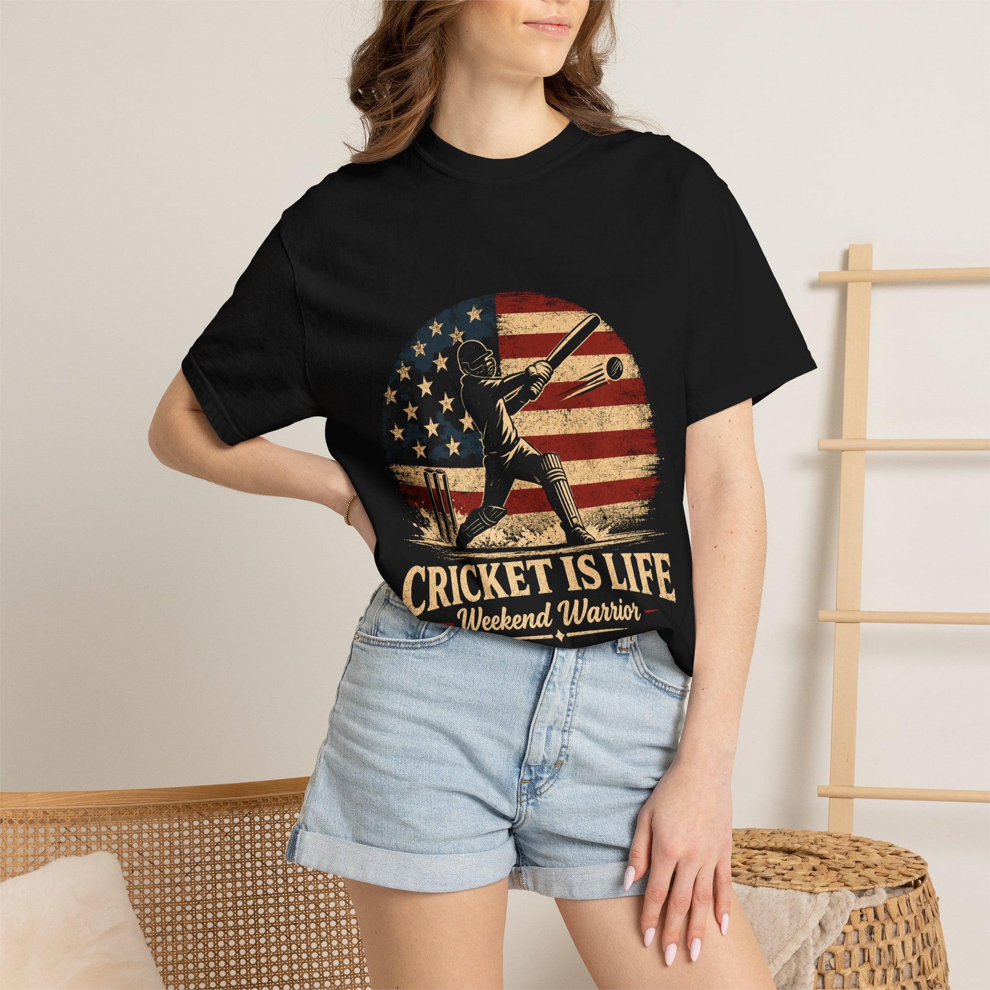 Cricket Is Life T-Shirt | Vintage American Flag Weekend Warrior Tee | True Navy | Odyssey Camp & Co.