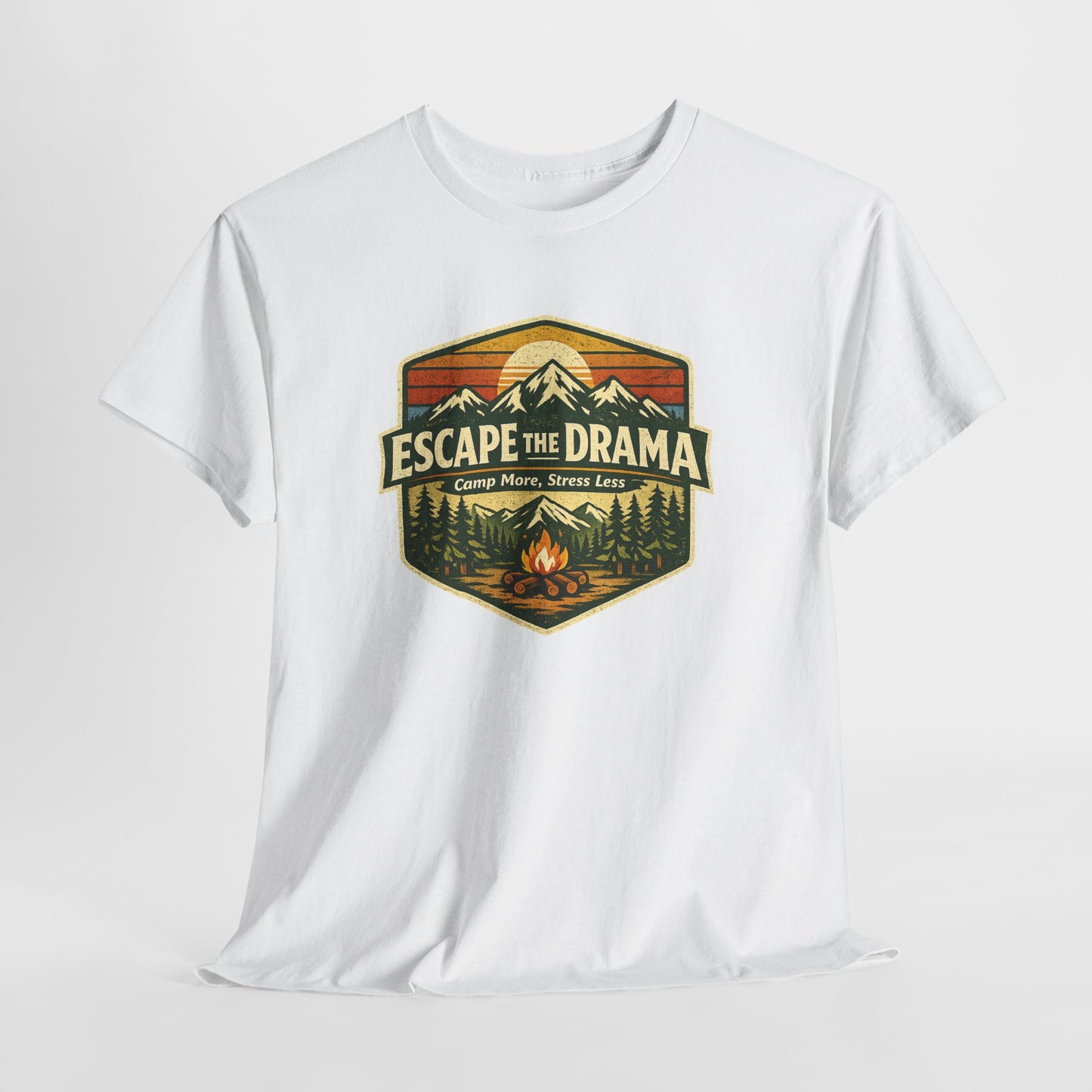 Escape the Drama Camp More Stress Less Shirt | Retro Campfire Tee | Odyssey Camp & Co.