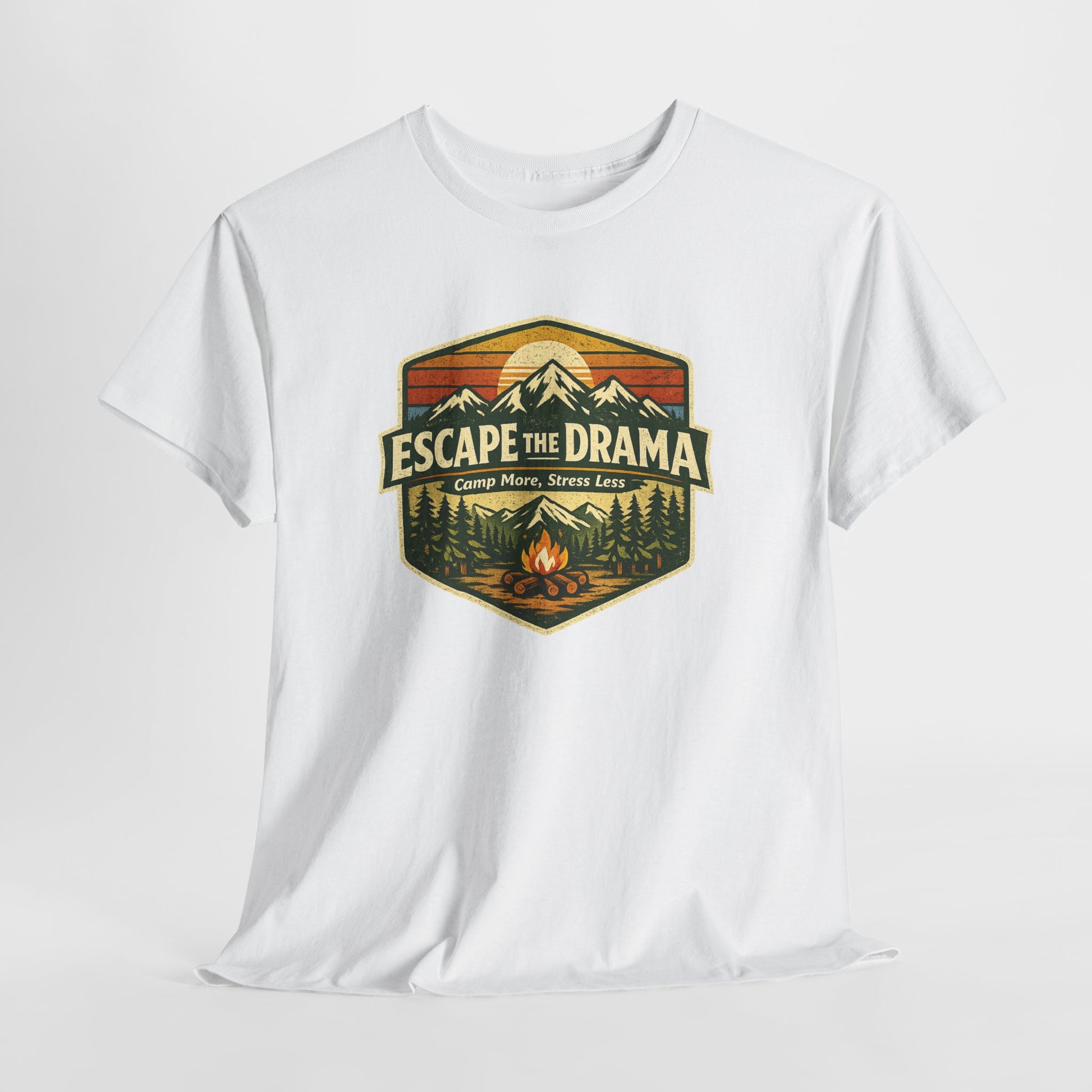 Escape the Drama Camp More Stress Less Shirt | Retro Campfire Tee | Odyssey Camp & Co.