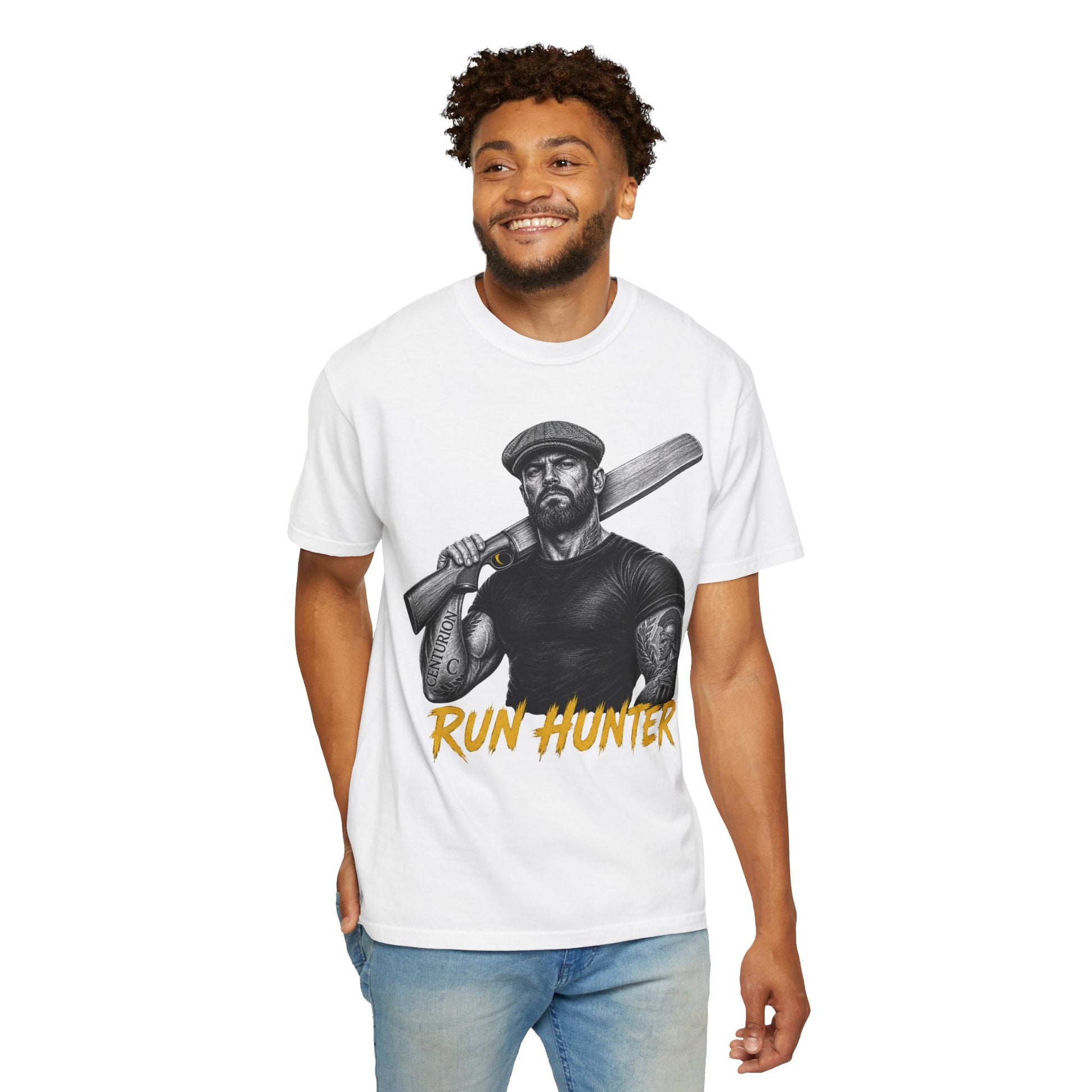 Run Hunter cricket t-shirt colour option, heavyweight garment-dyed cotton tee