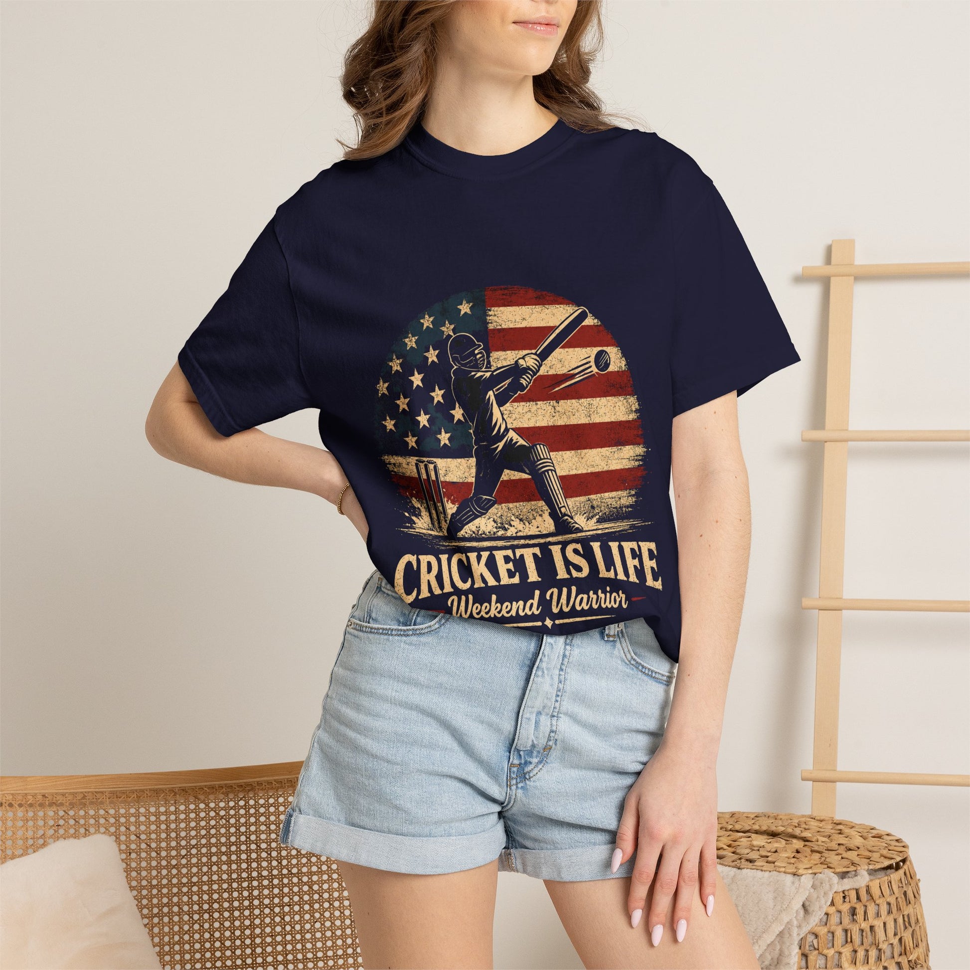 Cricket Is Life T-Shirt | Vintage American Flag Weekend Warrior Tee | fabric detail | Odyssey Camp & Co.