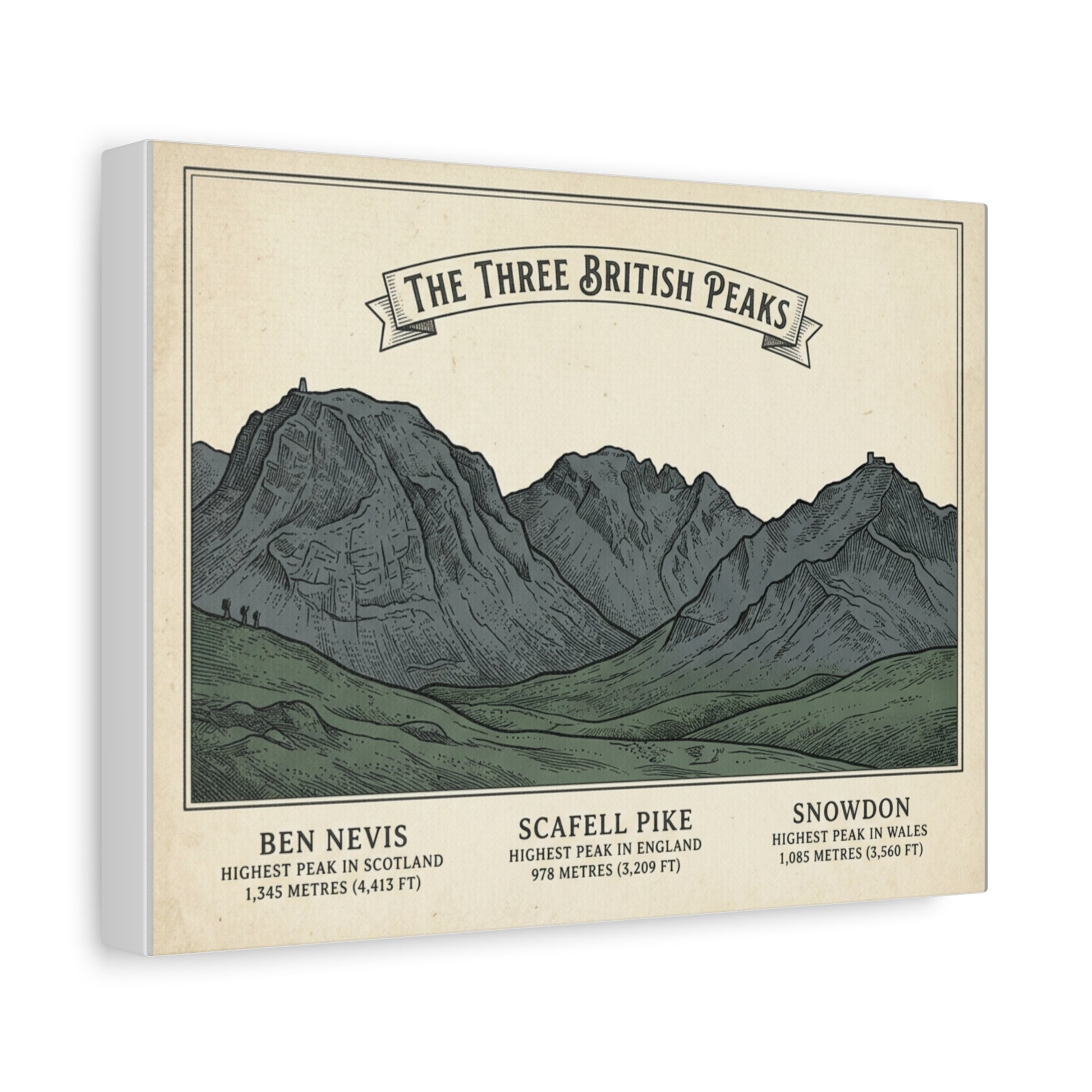 The Three British Peaks Matte Canvas Print | Ben Nevis Scafell Pike Snowdon Stretched Wall Art | Odyssey Camp & Co.