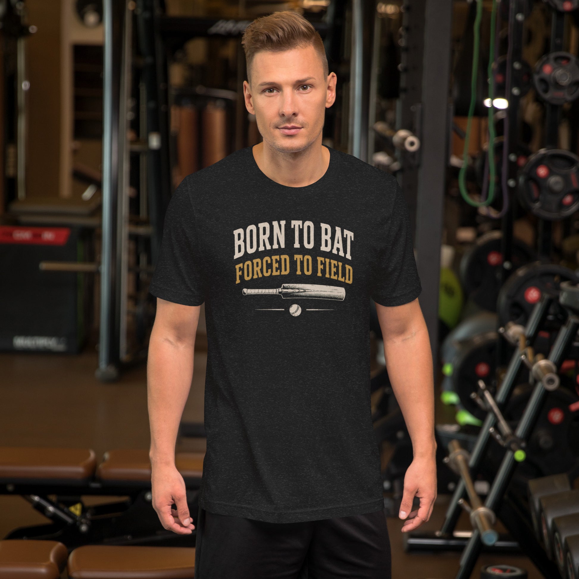 Born to bat forced to field funny cricket shirt black heather | Funny Cricket T-Shirt | Odyssey Camp & Co.