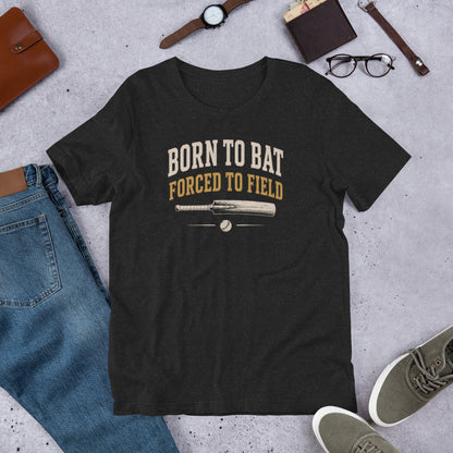 Born to bat forced to field cricket tee black heather | Funny Cricket T-Shirt | Odyssey Camp & Co.