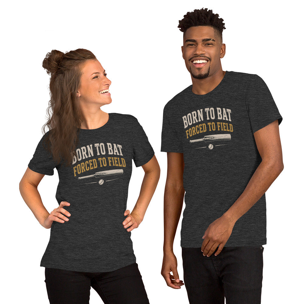 Born to bat forced to field cricket gift t-shirt dark grey | Funny Cricket T-Shirt | Odyssey Camp & Co.
