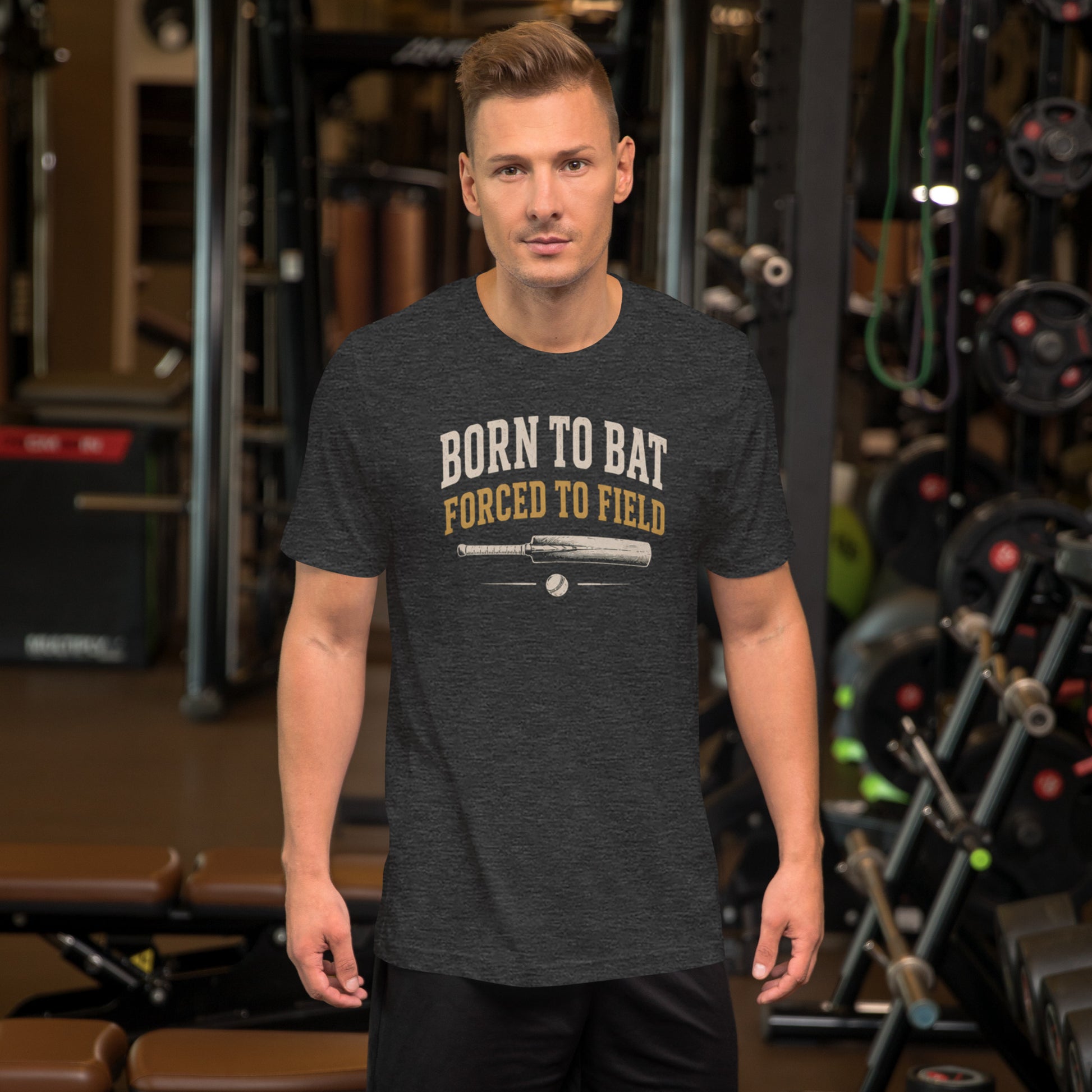 Born to bat forced to field funny cricket t-shirt dark grey heather | Funny Cricket T-Shirt | Odyssey Camp & Co.