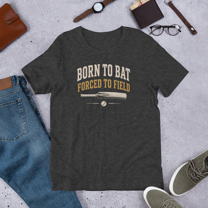 Born to bat forced to field cricket t-shirt dark grey | Funny Cricket T-Shirt | Odyssey Camp & Co.