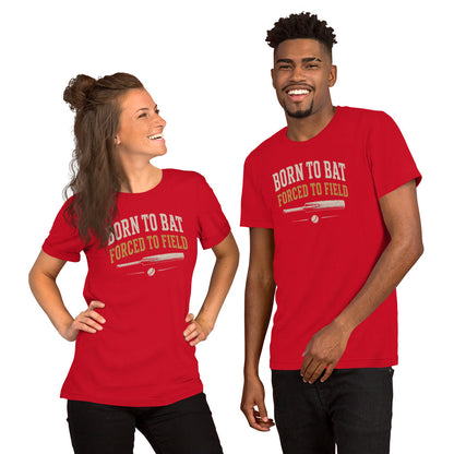 Born to bat forced to field retro cricket tee red | Funny Cricket T-Shirt | Odyssey Camp & Co.